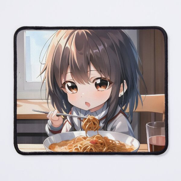 Item preview, Chibi Anime Girl Eating Spaghetti designed and sold by KeyDesignDecor.