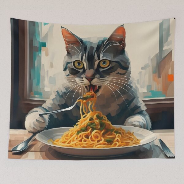 Item preview, Cat Eating Spaghetti designed and sold by KeyDesignDecor.