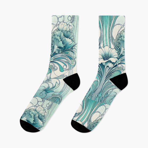 Artikelvorschau, Ein aquafarbenes Jugendstil-Design mit Blumen. entworfen und verkauft von niceone28.