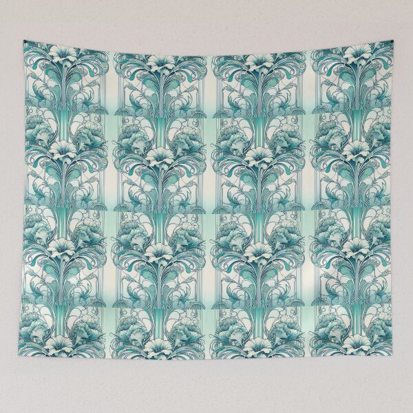 Item preview, An aqua colored Art Nouveau design with flowers. designed and sold by niceone28.
