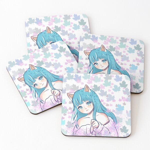 Item preview, girl with cat ears and blue hair and autumn flowers designed and sold by Francycleide  Campos.
