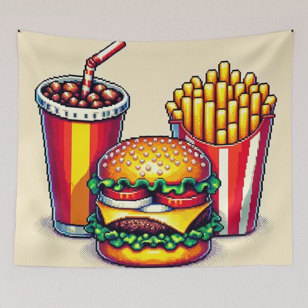 Artikelvorschau, Pixel Art Soda, Burger und Pommes entworfen und verkauft von Zestpond.