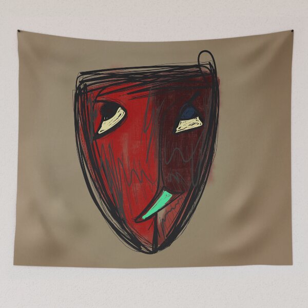 Item preview, Enigmatic Tableau - Red Face Mask Abstract Portrait  designed and sold by pngrktes-art.