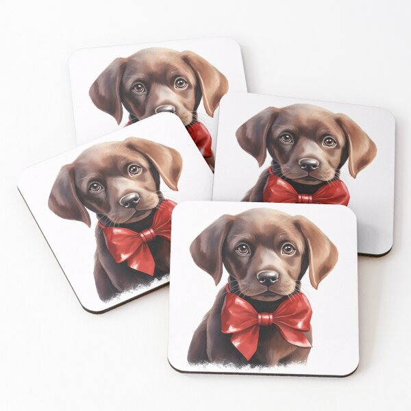 Item preview, Cute Adorable Chocolate Labrador Retriever  Puppy Dog Wearing a Red Bow Tie designed and sold by CGSGraphics.