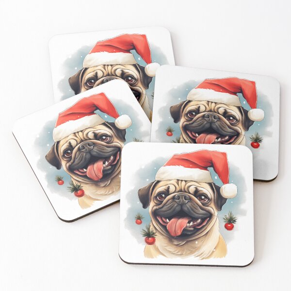 Item preview, Happy pug-dog in christmas cap designed and sold by GoodThings66.
