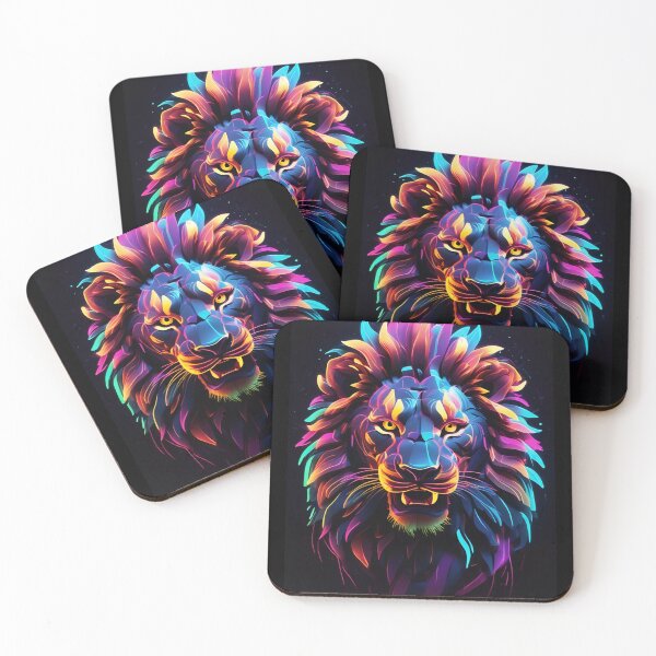 Item preview, Cosmic Radiance: Neon Lion's Hypnotic Gaze designed and sold by ArtComixHaven.