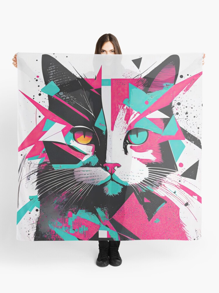 Thumbnail 1 of 3, Scarf, Chromatic Feline Anarchy - Abstract Cat Explosion Design designed and sold by bsilvia.