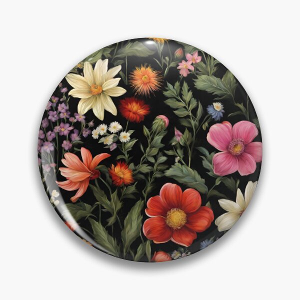 Item preview, Red, Pink, White Flowers Garden on Black Background Pattern designed and sold by T-scape.