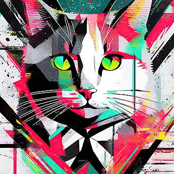 Artwork thumbnail, Neon Mosaic Cat - Splintered Spectrum Feline Art by bsilvia