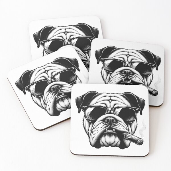 Item preview, Black and White Illustration of English Bulldog Smoking a Cigar designed and sold by digital-savant.