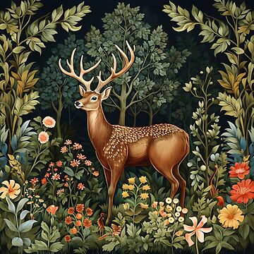 Aperçu de l'œuvre Cerf de forêt vintage style William Morris de Marina3333