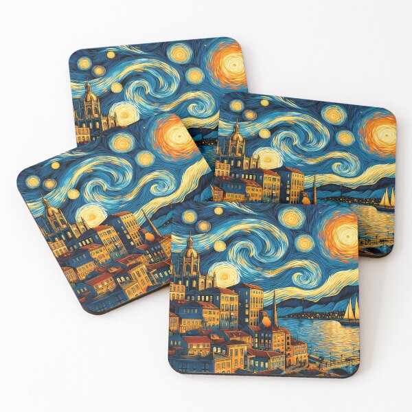 Artikelvorschau, Lissabon, Portugal, Design im Stil von Vincent van Gogh Sternennacht entworfen und verkauft von CreativeSparkzz.