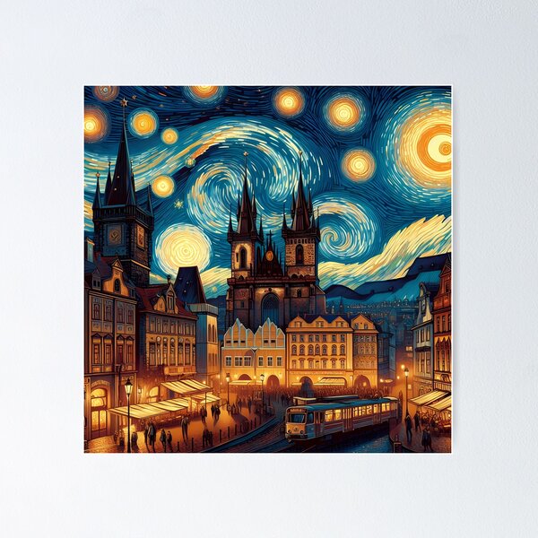Item preview, Prague, Czech Republic, design in the style of Vincent van Gogh Starry Night designed and sold by CreativeSparkzz.
