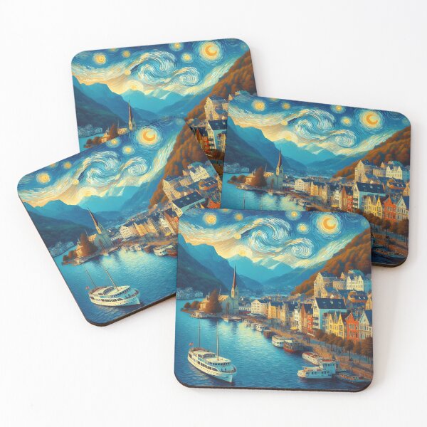 Item preview, Bergen, Norway, design in the style of Vincent van Gogh Starry Night designed and sold by CreativeSparkzz.