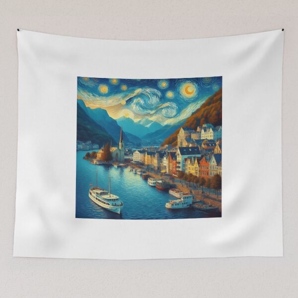 Item preview, Bergen, Norway, design in the style of Vincent van Gogh Starry Night designed and sold by CreativeSparkzz.