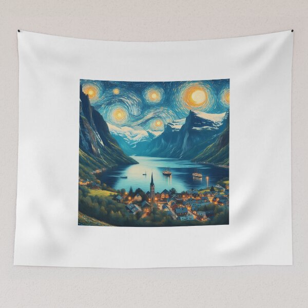 Item preview, Geiranger Fjord, Norway, design in the style of Vincent van Gogh Starry Night designed and sold by CreativeSparkzz.
