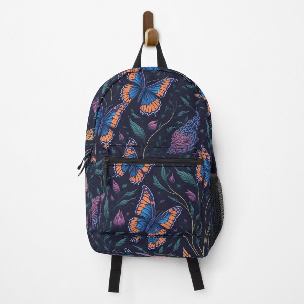 Item preview, blue butterflies with flower buds and greenery on black designed and sold by gwiggington.