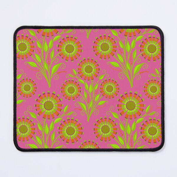 Item preview, Orange and lime green flowers on pink background designed and sold by MarySchwindt.