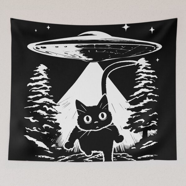 Item preview, UFO Cat Abduction, Catduction, UFO Enthusiast, Cat Getting Abducted by Aliens, UFO Stealing a Cat designed and sold by PrintShangri-La.