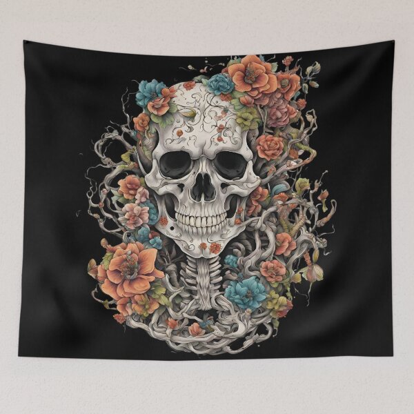 Item preview, Skull in wild flowers and fungus Bones and Botany designed and sold by CyberArtistOne.