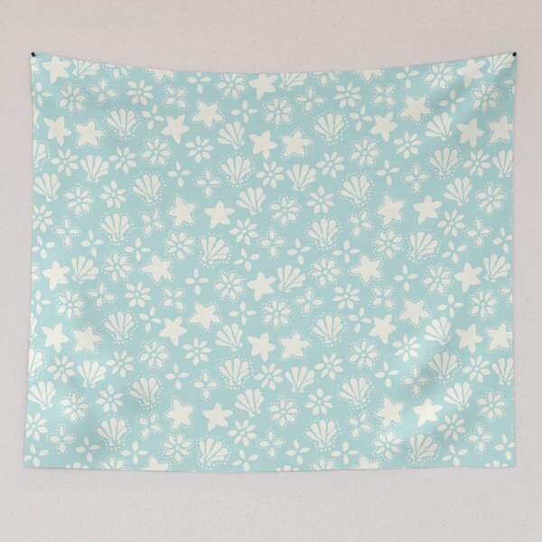Item preview, BOHO SEASHELLS AND STARFISH COCONUT GIRL CREAM ON TURQUOISE designed and sold by blomastudios.