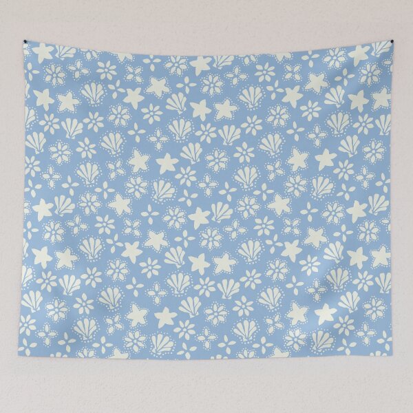 Item preview, BOHO SEASHELLS AND STARFISH COCONUT GIRL PASTEL BLUE CREAM designed and sold by blomastudios.