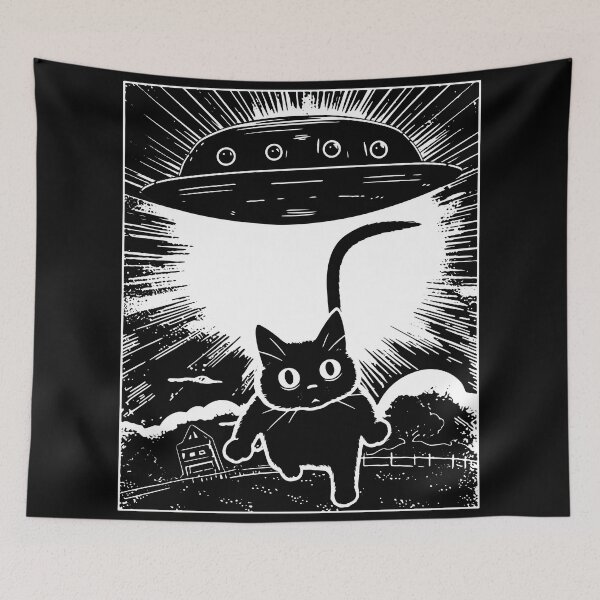 Item preview, UFO Farm Cat Abduction, Catduction, UFO Enthusiast, Cat Getting Abducted by Aliens, UFO Lover, UFO Stealing a Cat designed and sold by PrintShangri-La.