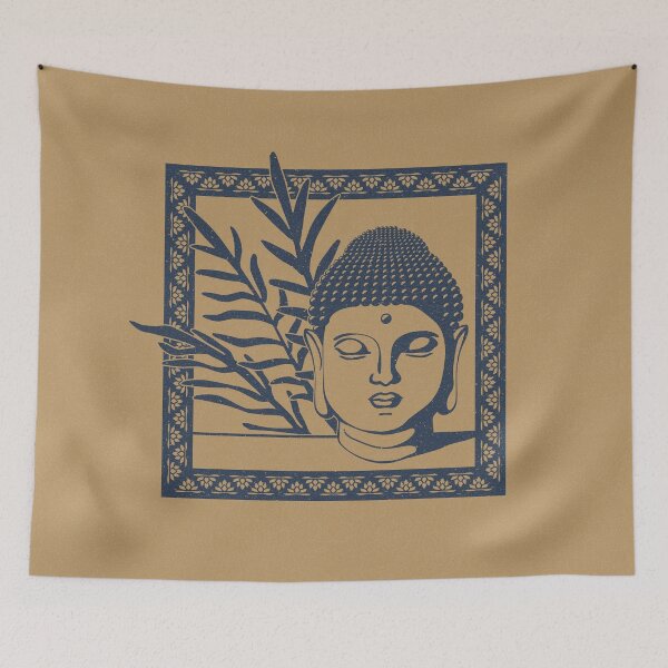 Aperçu de l'œuvre Buddha Head Statue with Palm Fronds - Fawn + Dusk créée et vendue par Irene Estelle.