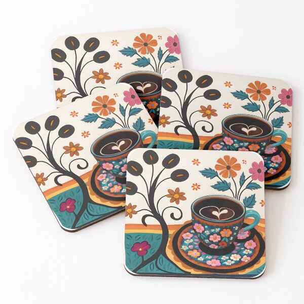 Item preview, Coffee and Flower Folk Art designed and sold by WondrousThings.