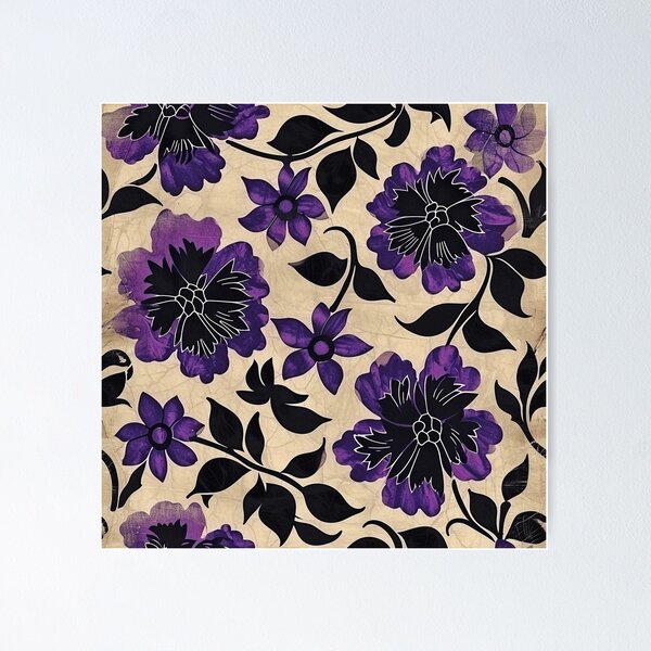Item preview, Vintage Violet Flowers Batik Pattern designed and sold by HausKatz.