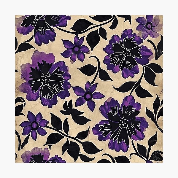 Item preview, Vintage Violet Flowers Batik Pattern designed and sold by HausKatz.