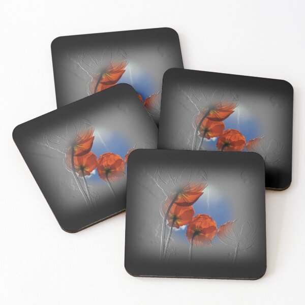 Item preview, Red poppies photo, gray embossed pattern with black frame designed and sold by evadesignbubble.
