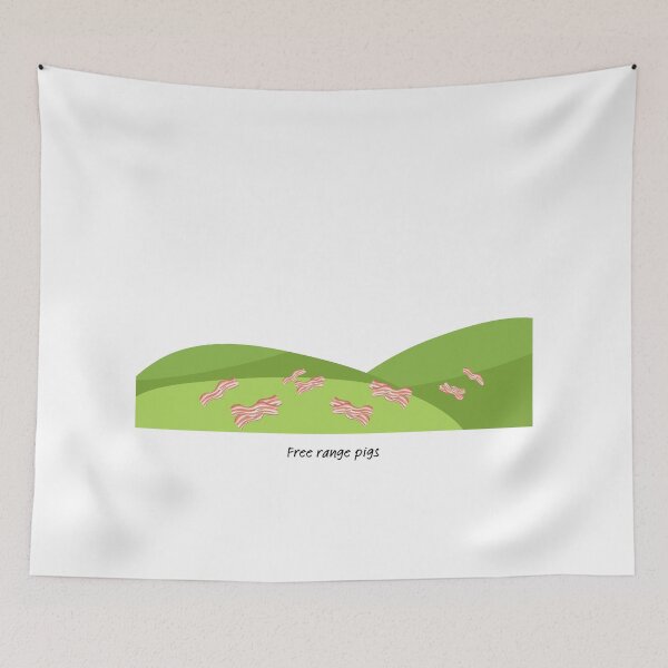 Item preview, Free range pigs (bacon) on green hills designed and sold by ProjectLui.