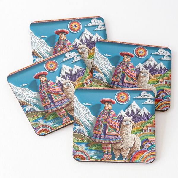 Item preview, Peruvian Traditional Attire, Alpaca and Colorful Flowers in Scenic Mountains designed and sold by ARVA-Digital.