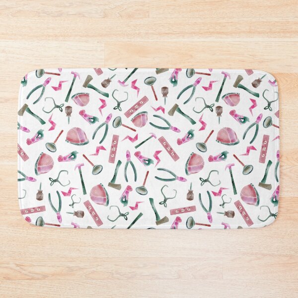 Item preview, Pink and Green Watercolor Tradesman Construction Tools Pattern designed and sold by TheTradesStore.