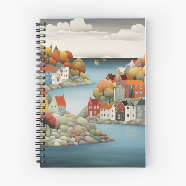 Item preview, Pop Art Folk Art Style View of Norwegian Village with Colourful Houses designed and sold by Artmugic.