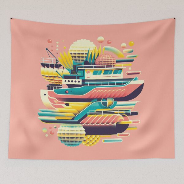 Item preview, Vibrant Abstract Ship Illustration: Retro Geometric Artwork  designed and sold by KaleidoNest.