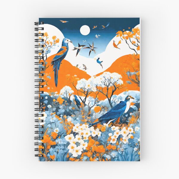 Item preview, Comic book landscape trees, white and blue flowers, orange flower plants, 2 big birds designed and sold by janjacbu.