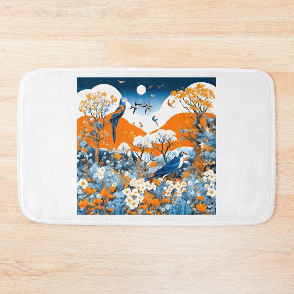Item preview, Comic book landscape trees, white and blue flowers, orange flower plants, 2 big birds designed and sold by janjacbu.