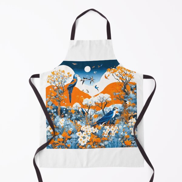 Item preview, Comic book landscape trees, white and blue flowers, orange flower plants, 2 big birds designed and sold by janjacbu.