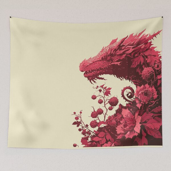 Item preview, Red dragon deity in a field of raspberries designed and sold by etherElric.