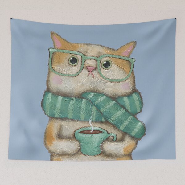 Item preview, Kitty With A Cup of Coffee designed and sold by KilkennyCat Art.