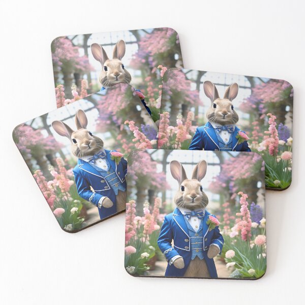 Item preview, Suit-wearing Rabbit Poses in Garden of Pink Flowers designed and sold by TheCurators.