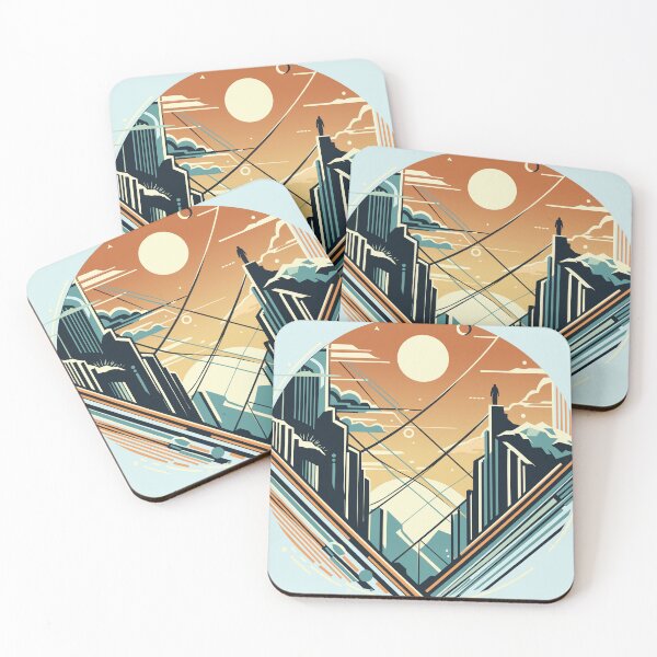Item preview, Artistic Sunlit Cityscape, Abstract Mountain Skyline Design  designed and sold by KaleidoNest.