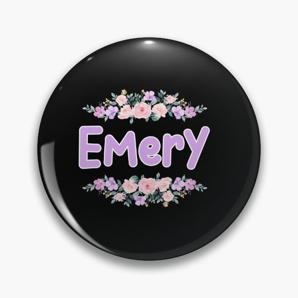 Artikelvorschau, Lilafarbenes Blumen-Emery-Namensschild (schwarz) entworfen und verkauft von NormadWorld.