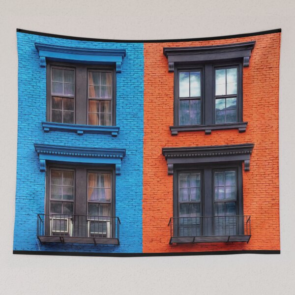Item preview, Red and Blue Brick Building - Colorful designed and sold by jecphotography and art.
