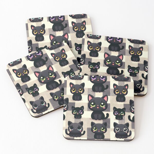 Item preview, Adorable Black Cartoon Cats Pattern designed and sold by inkArtistryfine.