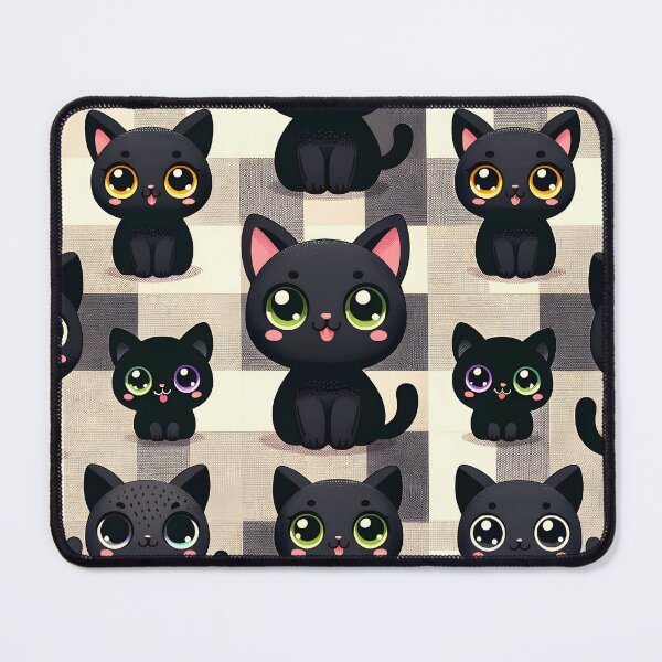 Item preview, Adorable Black Cartoon Cats Pattern designed and sold by inkArtistryfine.