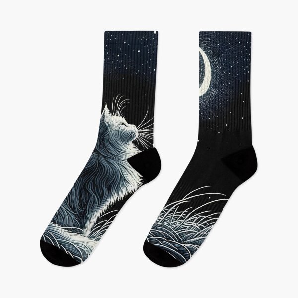 Item preview, Stargazing Feline under Crescent Moon designed and sold by inkArtistryfine.