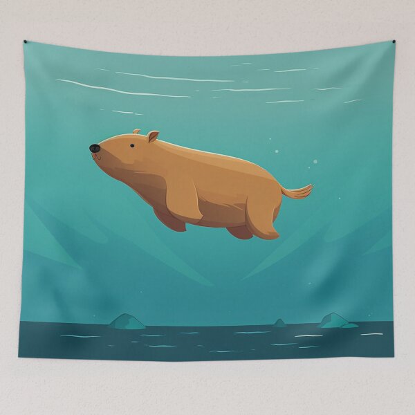 Item preview, An optimistic capybara diving in the deep ocean designed and sold by KapybaraX.